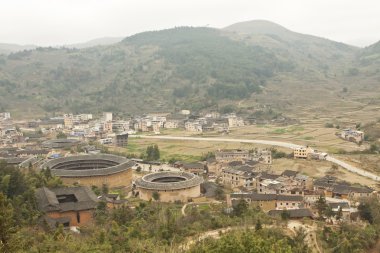 Tulou view from the top in Fujian, China clipart
