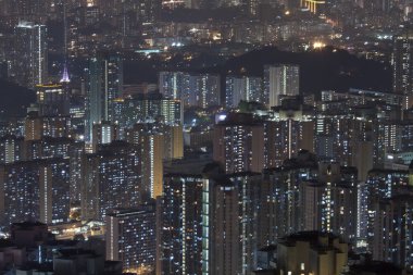 Hong Kong apartments at night clipart