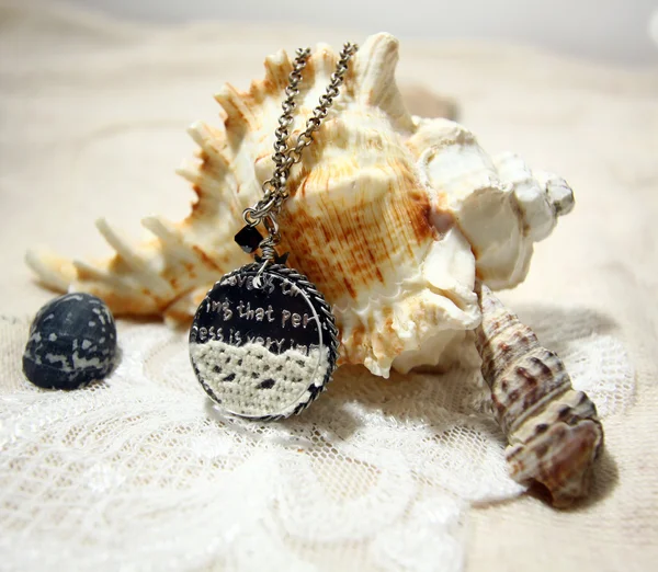 Necklace on shell — Stock Photo, Image
