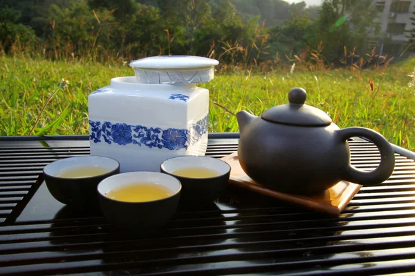 Güneş ışığı altında Çin çay seti — Stok fotoğraf