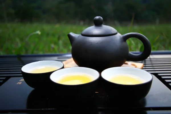 Čínská čajová sada s čajem hrnce — Stock fotografie