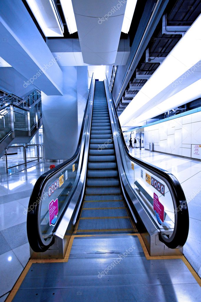 Moving escalator in a subway station