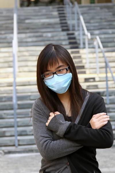 Asian sick woman with mask — Stock Photo, Image