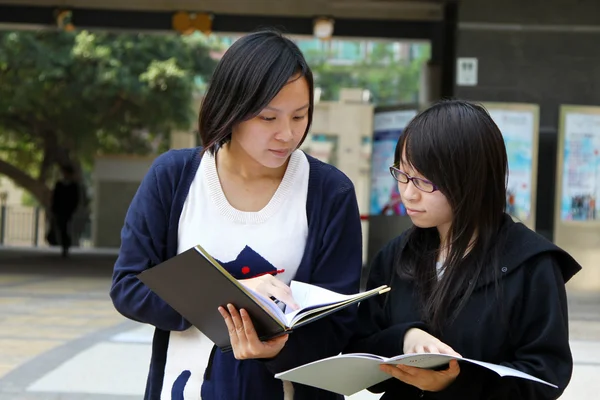 Aziatische studenten bestuderen en bespreken in Universiteit — Stockfoto