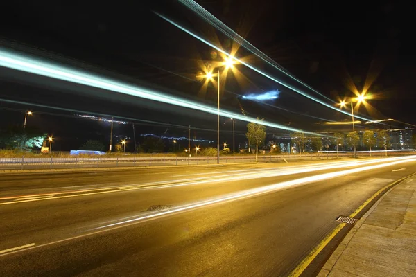 stock image Traffic in downtown of Hong Kong at night