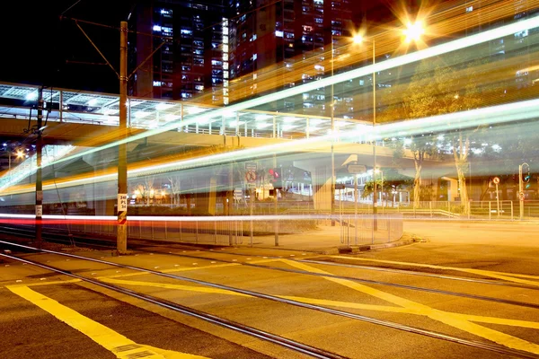 Light rail at night in Hong Kong, it is a kind of transportation — Stock Photo, Image