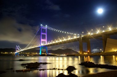 gece hong Kong'daki Tsing ma bridge