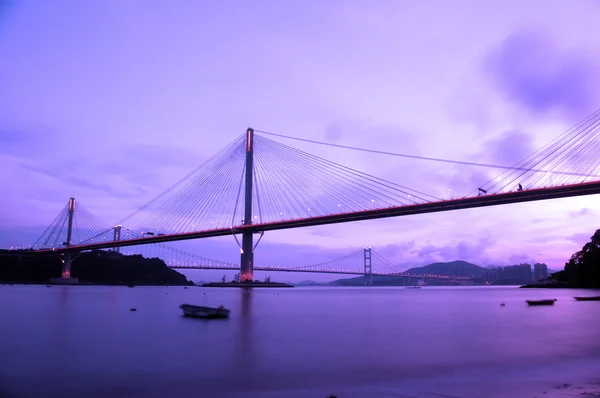 Ting kau bridge nocą w hong Kongu — Zdjęcie stockowe