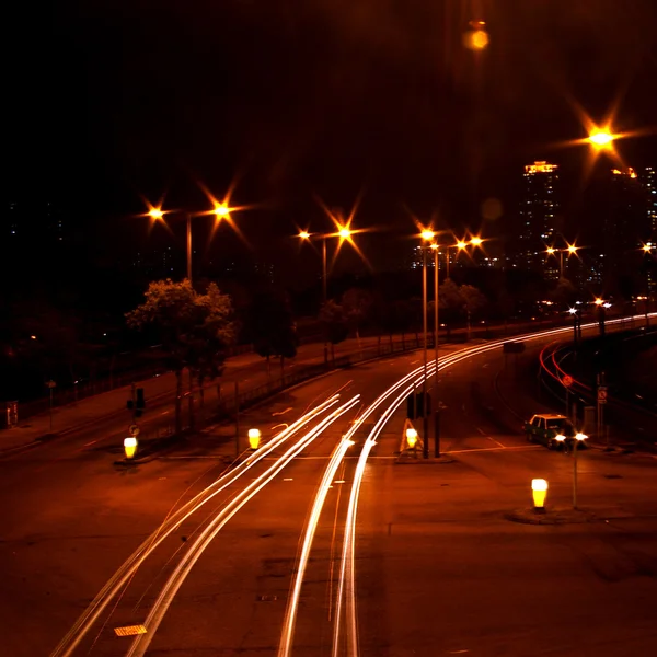 Provoz v Hong Kongu v noci — Stock fotografie