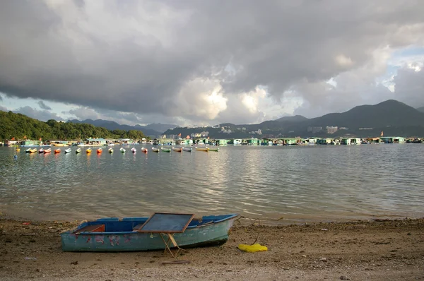 Coastal landscape with many boats — Stock Photo, Image