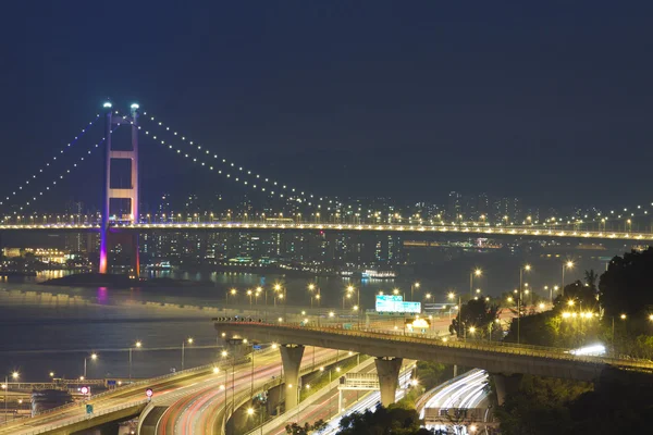Tsing ma bridge a dálnice scéna v hong Kongu — Stock fotografie