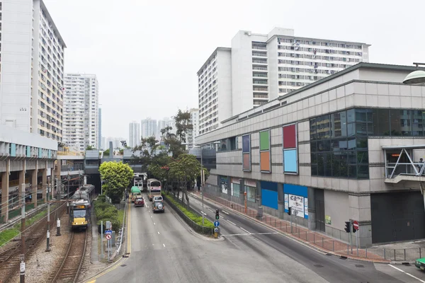 Χονγκ Κονγκ διαμερίσματα στο κέντρο της πόλης και της κυκλοφορίας — Φωτογραφία Αρχείου