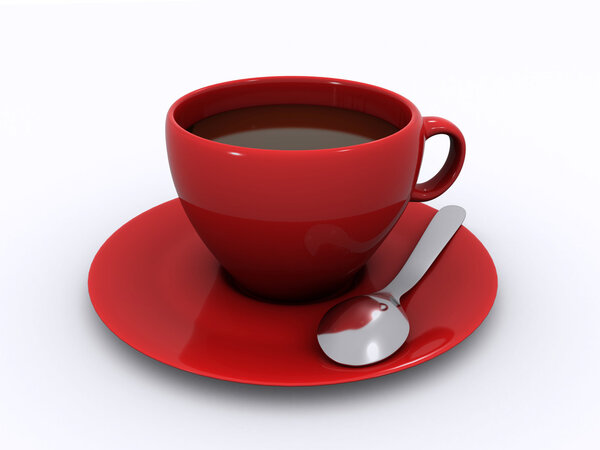 Cup of coffee with a spoon on the white background (3d render)