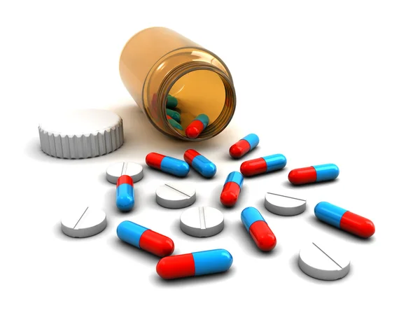 Butelka leku z tabletkami — Zdjęcie stockowe