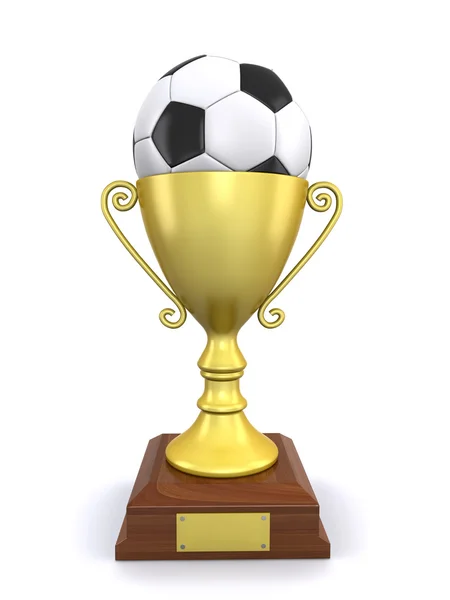 Trofeo y una pelota de fútbol —  Fotos de Stock