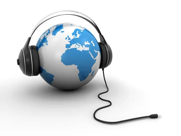 Globo mundial com fones de ouvido — Fotografia de Stock