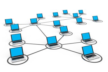 Abstract computer network with laptops. clipart