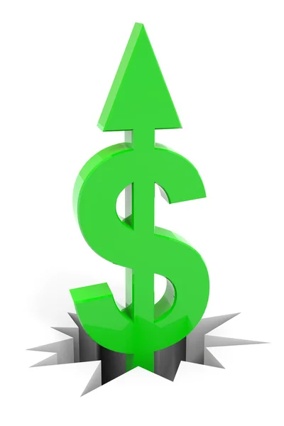 Зеленый знак доллара со стрелкой вверх, разбивающей пол . — стоковое фото