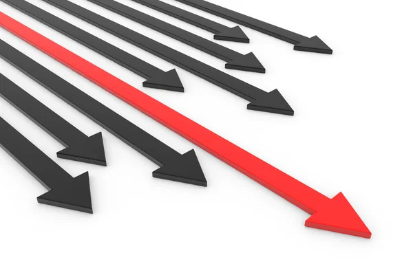 Rode pijl vooruit zwarte pijlen. concept van leiderschap, succes — Stockfoto
