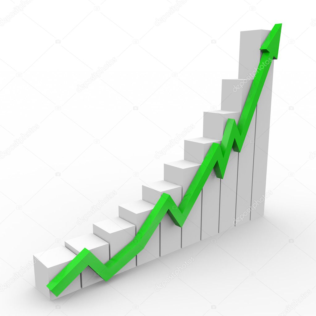 Business graph with going up green arrow