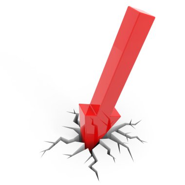 Red arrow breaking floor. Concept of bankruptcy, financial coll clipart