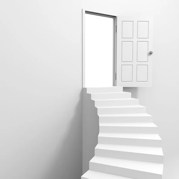 Spiral staircase to the open door. — Stock Photo, Image