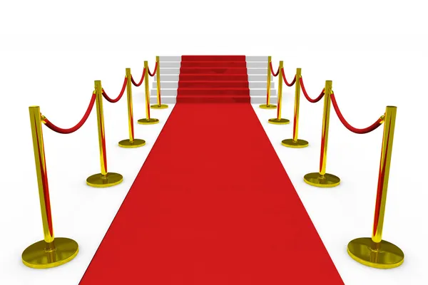 Staircase with red carpet on white background. — Stock Photo, Image