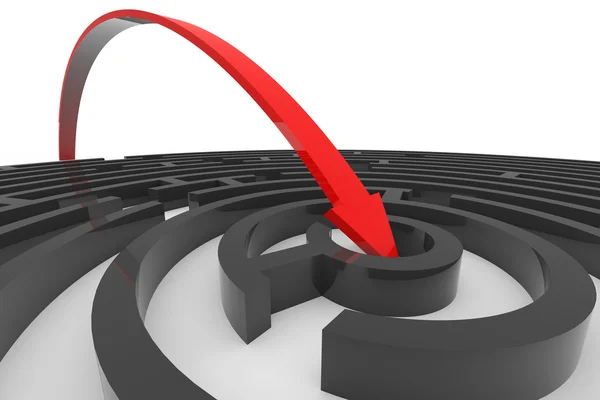 Arrow jumps to the center of the black maze. Concept of success. — Stock Photo, Image
