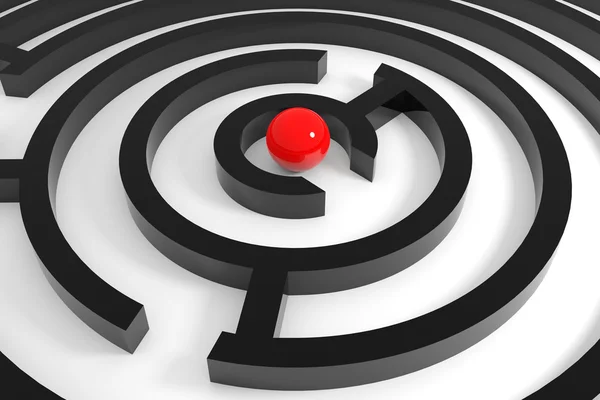 Red sphere in a center of maze. — Stock Photo, Image