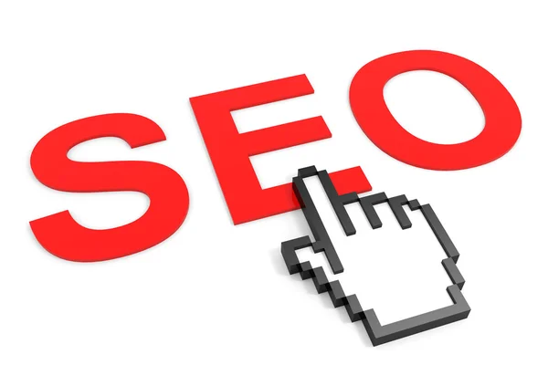 Search Engine Optimization and hand cursor. SEO concept. — Stock Photo, Image