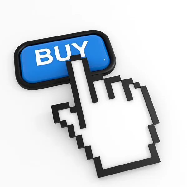 Blå knappen köp med handmarkören. — Stockfoto