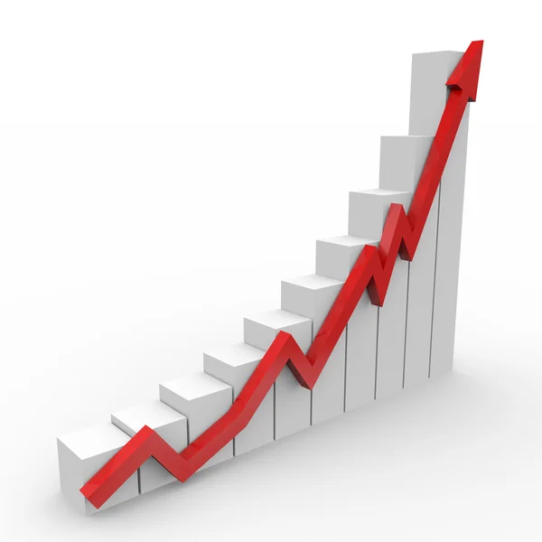 Gráfico de negocio con subida flecha roja — Foto de Stock