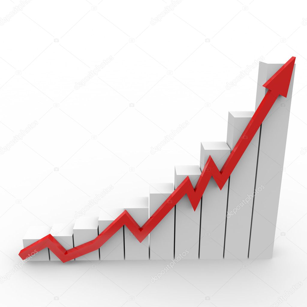 Business graph with going up red arrow