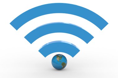 3D wifi sign with earth globe. High signal. clipart