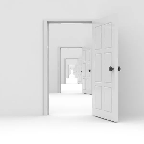 Rad med öppna dörrar. begreppet möjligheter. — Stockfoto