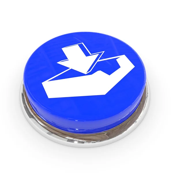 Botão redondo azul com sinal de download . — Fotografia de Stock
