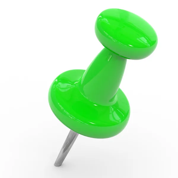 Green thumbtack on a white background. — Stock Photo, Image