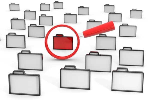 Förstoringsglas över mappen röd. information söka conc — Stockfoto