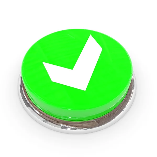 Botón redondo verde con señal de garrapata blanca . —  Fotos de Stock