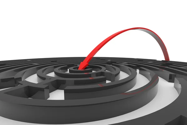 Arrow jumps to the center of the black maze. Concept of success. — Stock Photo, Image