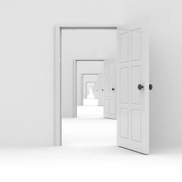 Row of open doors. Concept of possibilities. — Stock Photo, Image