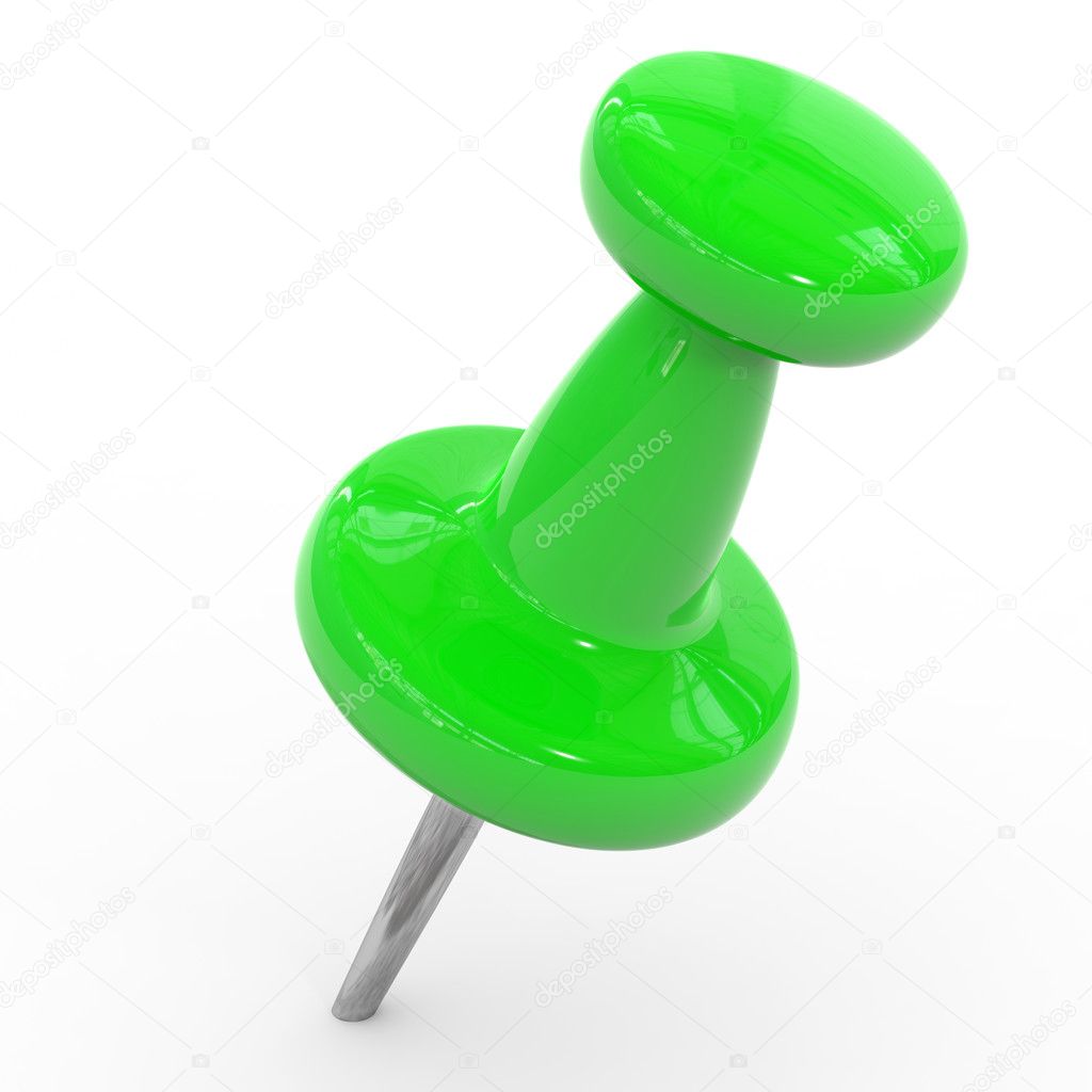 Green thumbtack on a white background.