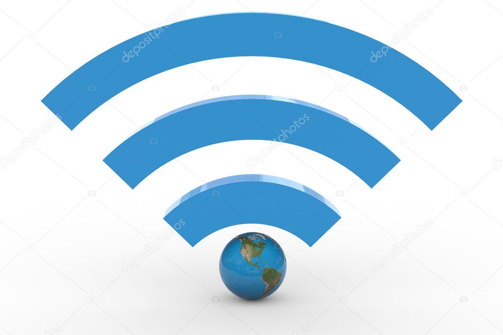 3D wifi sign with earth globe. High signal.