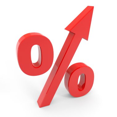 Red percentage symbol with an arrow up. clipart