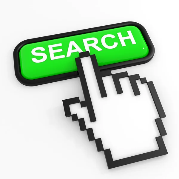 Green button SEARCH with hand cursor. — Stock Photo, Image