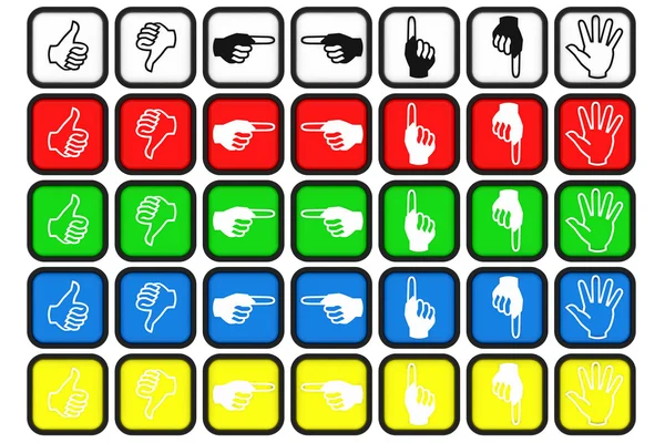 Kleur van de knop hand collectie, verschillende handen, gebaren, signalen — Stockfoto