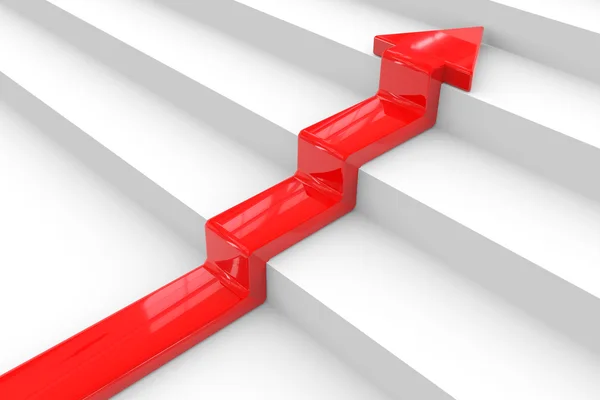 Rode pijl op trap. concept van succes. — Stockfoto