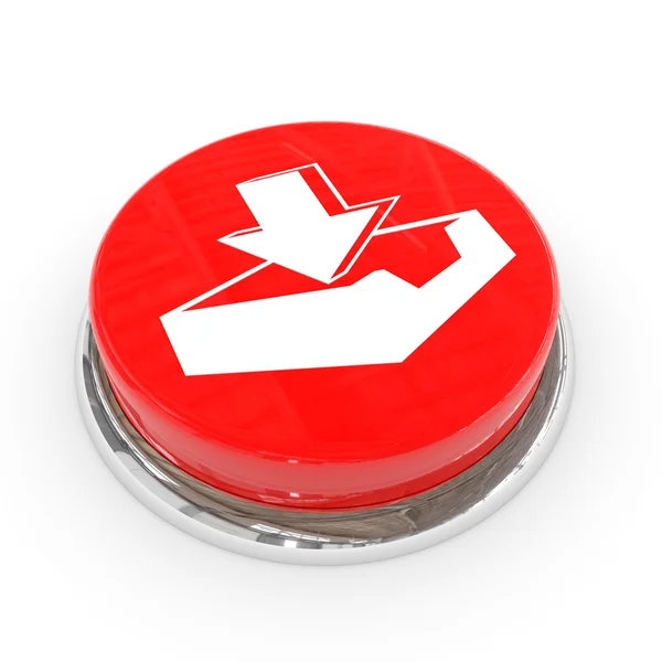 Botão redondo vermelho com sinal de download . — Fotografia de Stock