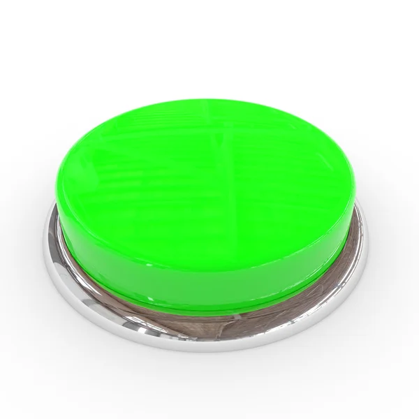 Grüne runde, unbeschriebene 3D-Taste mit Chromring. — Stockfoto