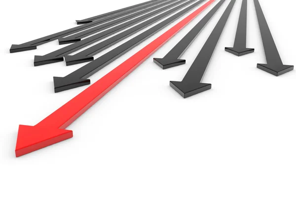 Rode pijl vooruit zwarte pijlen. concept van leiderschap, succes — Stockfoto